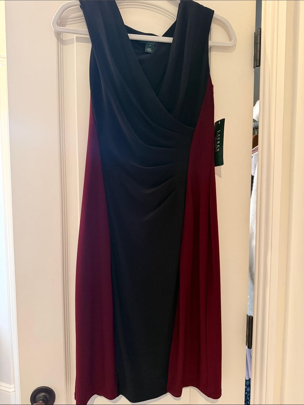 Lauren Ralph Lauren Black and Burgundy Sleeveless Midi Dress